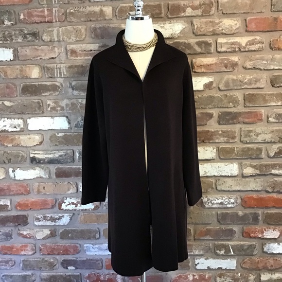 EILEEN FISHER Women's Dark Brown Silk Blend Open Front Cardigan Sweater 1X